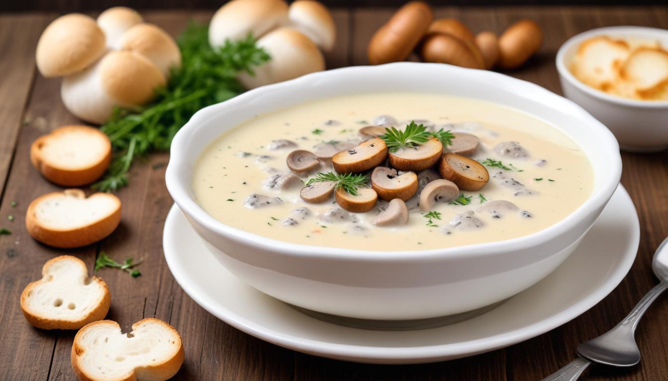 Renkli Köpüklerle Süslenmiş Kremalı Mantar Çorbası